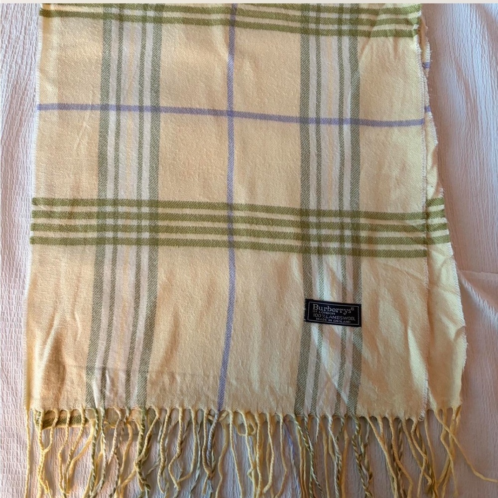 Burberry Lambswool Scarf in Butter Yellow and Green Plaid